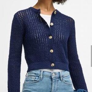 FRAME cropped crochet tape yarn cardigan.